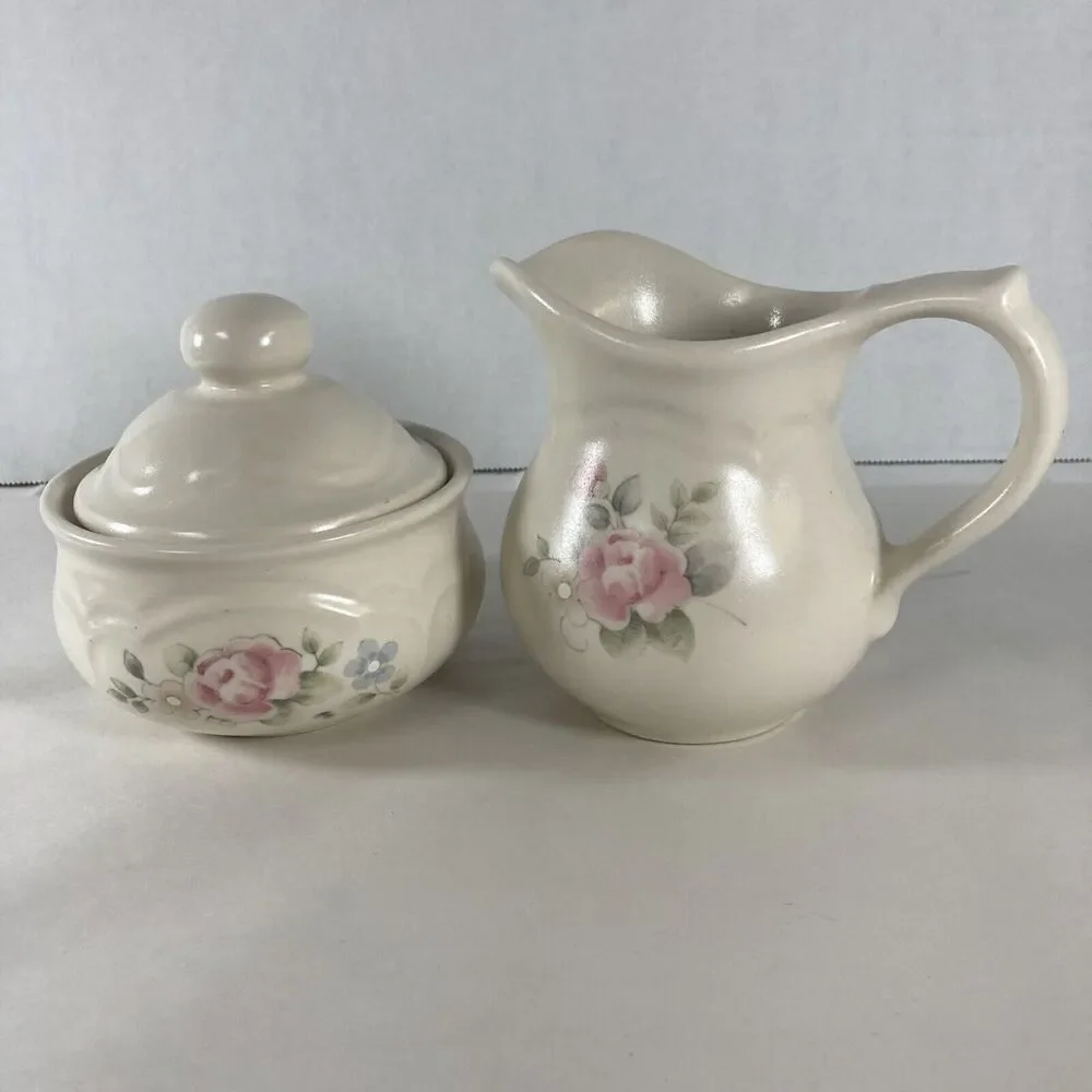 Pfaltzgraff Tea Rose Sugar Bowl Creamer Set Vintage Cottagecore Grannycore Boho